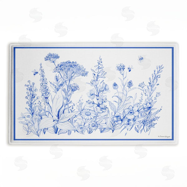 stupell industries Susan Winget | Blue Toile Flowers Plush Bath Mat