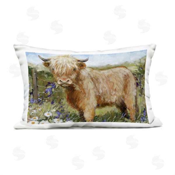 Stupell Industries Susan Winget | Floral Pasture Highland Cow Printed Throw Pillow