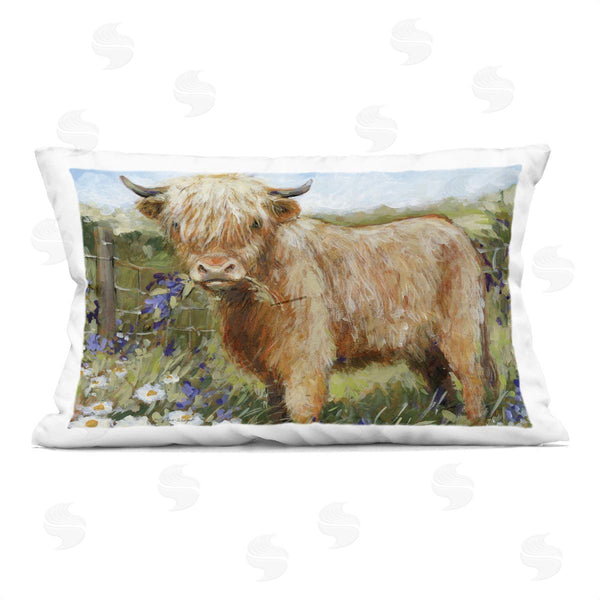 stupell industries Susan Winget | Floral Pasture Highland Cow Printed Throw Pillow