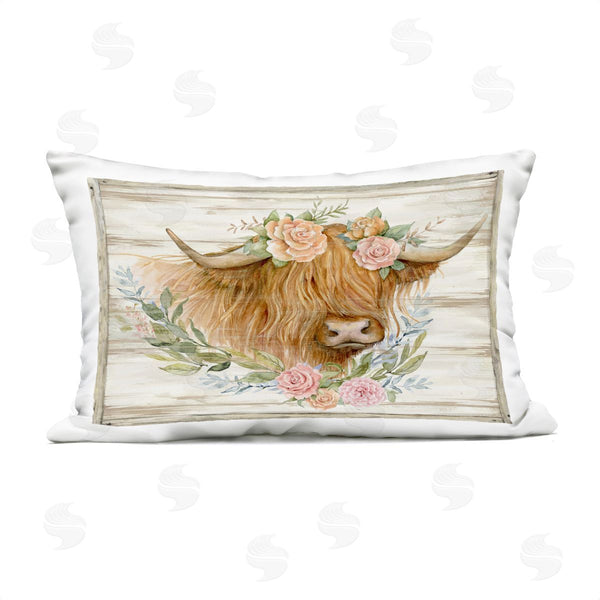 Stupell Industries Susan Winget | Highland Cow Head With Roses Printed Throw Pillow