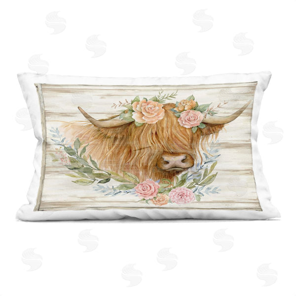 stupell industries Susan Winget | Highland Cow Head with Roses Printed Throw Pillow