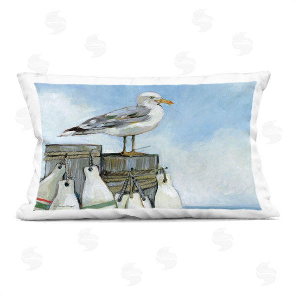stupell industries Susan Winget | Seagull On Pier With Buoy Printed Throw Pillow