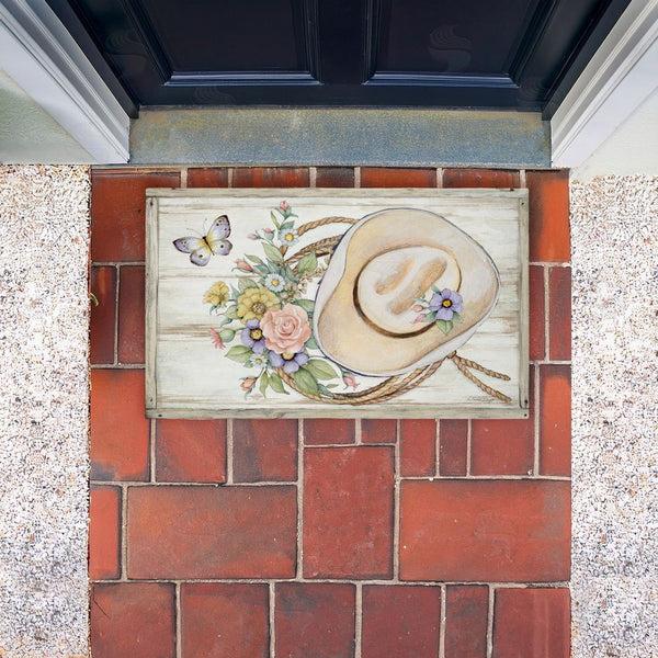 Stupell Industries Susan Winget | Shabby Chic Floral Cowboy Hat Non-Woven Door Mat