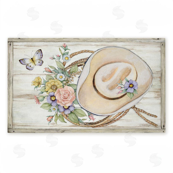 stupell industries Susan Winget | Shabby Chic Floral Cowboy Hat Non-Woven Door Mat