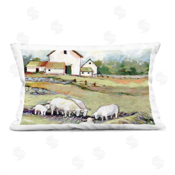 stupell industries Susan Winget | Sheep Grazing at Barn Printed Throw Pillow