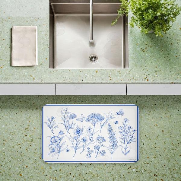 Stupell Industries Susan Winget | Single Blue Flower Sprigs Anti-Fatigue Mat