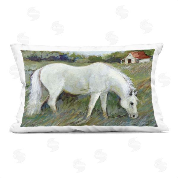 stupell industries Susan Winget | White Horse In Field Printed Throw Pillow