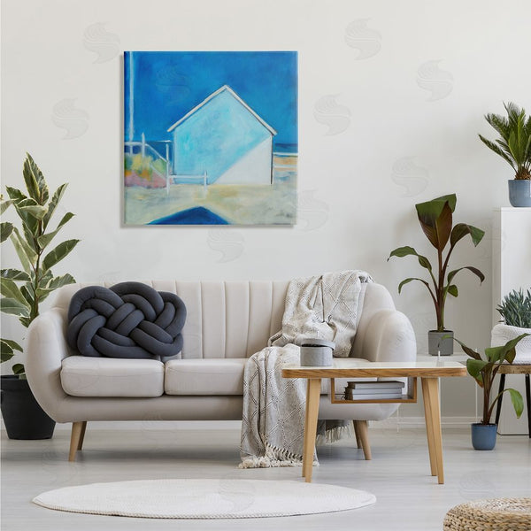 Stupell Industries Susanne Marie | Contemporary Beach House Landscape Soft Minimal Blue Waters Wall Art