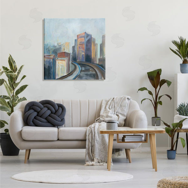 Stupell Industries Susanne Marie | Contemporary Cityscape Painting Abstract Railway Though Urban Skyline Wall Art