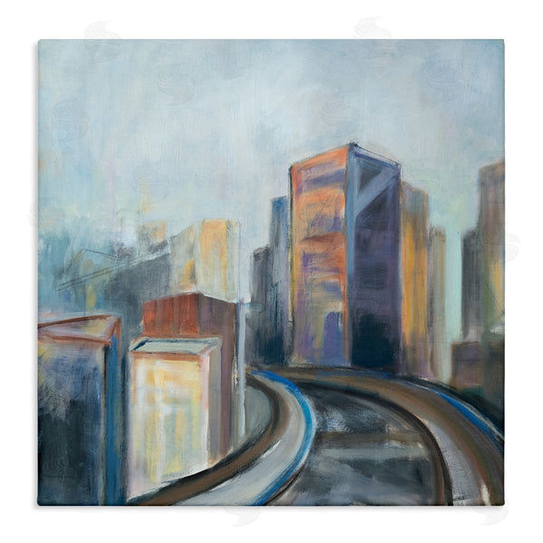 stupell industries Susanne Marie | Contemporary Cityscape Painting Abstract Railway Though Urban Skyline Wall Art