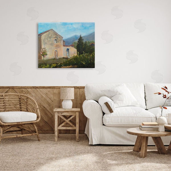 Stupell Industries Susanne Marie | Traditional Vineyard Villa Landscape Tall Trees Mountain Range Wall Art