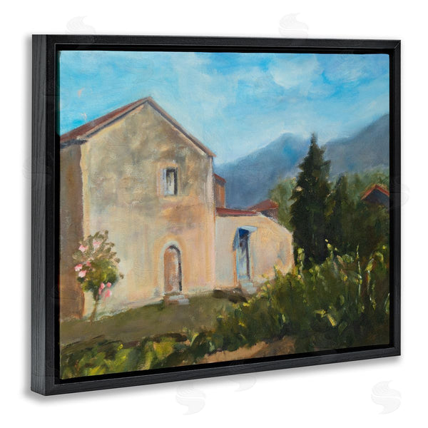 Stupell Industries Susanne Marie | Traditional Vineyard Villa Landscape Tall Trees Mountain Range Wall Art