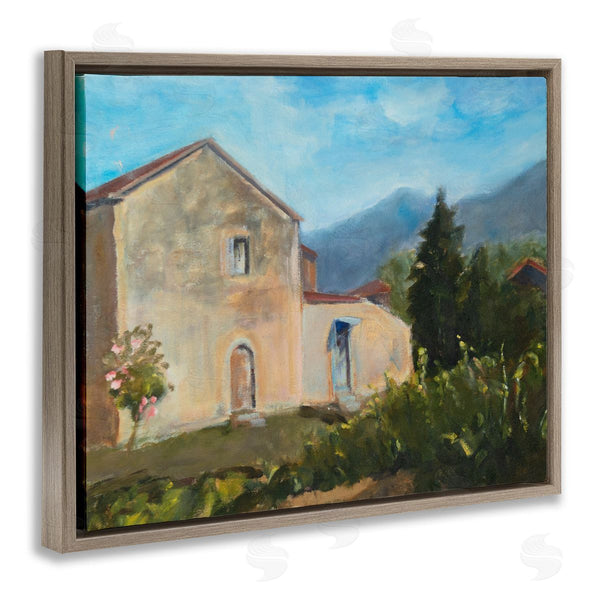 Stupell Industries Susanne Marie | Traditional Vineyard Villa Landscape Tall Trees Mountain Range Wall Art