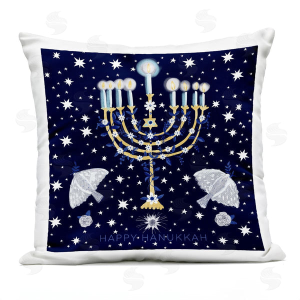 Stupell Industries Susse Linton | Happy Hanukkah Starry Pattern Menorah Printed Throw Pillow
