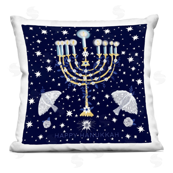 Stupell Industries Susse Linton | Happy Hanukkah Starry Pattern Menorah Printed Throw Pillow