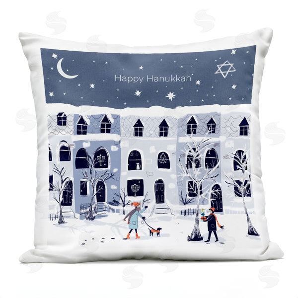 Stupell Industries Susse Linton | Happy Hanukkah Winter Neighborhood Printed Throw Pillow