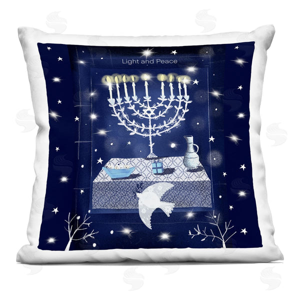Stupell Industries Susse Linton | Light And Peace Hanukkah Menorah Printed Throw Pillow