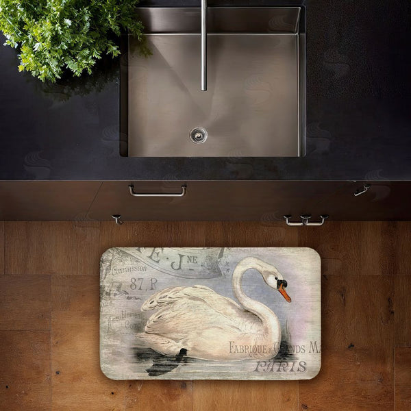 Stupell Industries Suzanne Nicoll | French Swan Vintage Motif Anti-Fatigue Mat