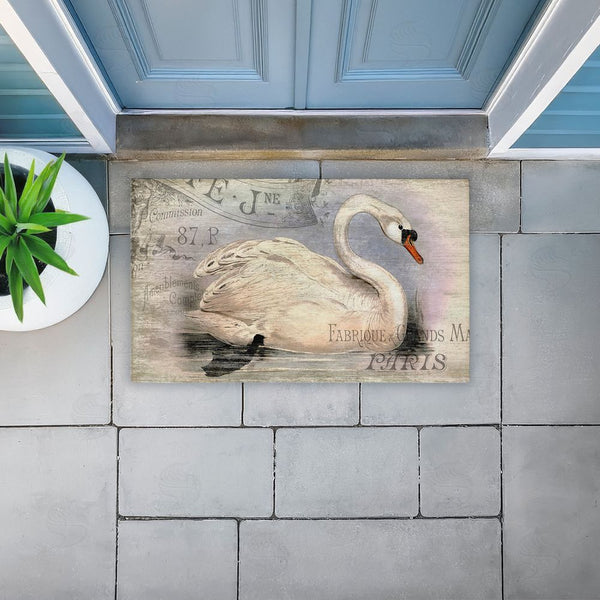 Stupell Industries Suzanne Nicoll | French Swan Vintage Motif Non-Woven Door Mat