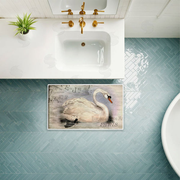 Stupell Industries Suzanne Nicoll | French Swan Vintage Motif Plush Bath Mat