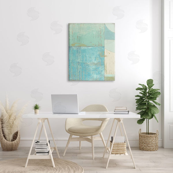 Stupell Industries Suzanne Nicoll | Seafoam Blue Abstract Rustic Shapes Geometric Collage Wall Art