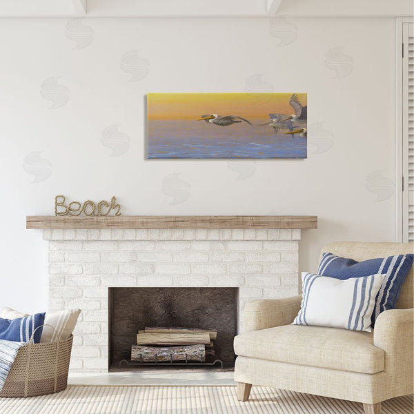 Stupell Industries Suzie Seerey-Lester | Pelicans Flying Ocean Sunrise Wall Art