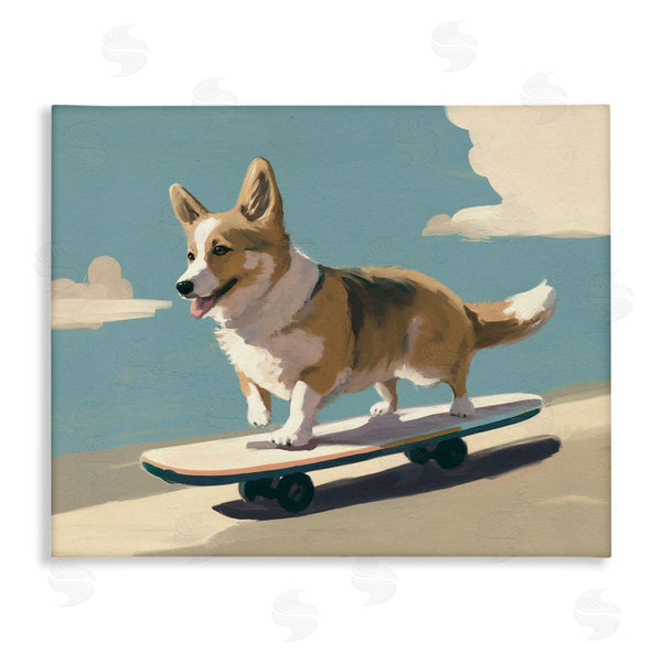 stupell industries Svetlana Aleynikova | Skateboarding Corgi Dog