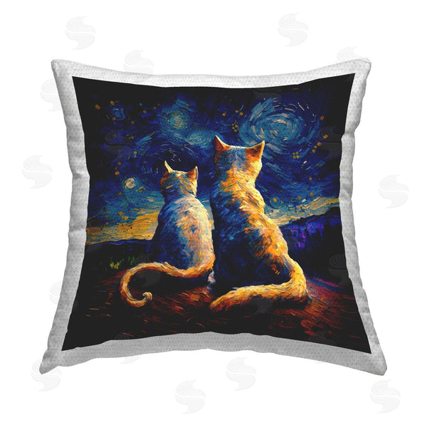 Stupell Industries Svetlana Aleynikova | Swirled Night Sky Cats Printed Throw Pillow