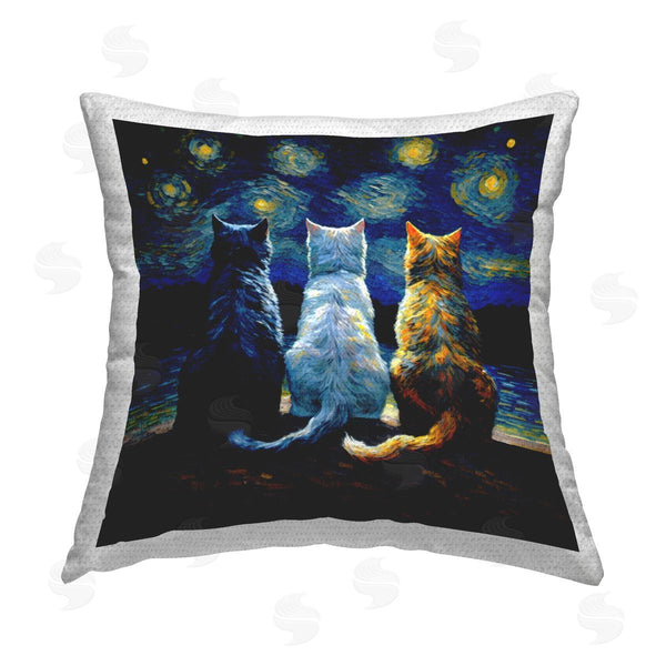 Stupell Industries Svetlana Aleynikova | Van Gogh Style Cats Printed Throw Pillow