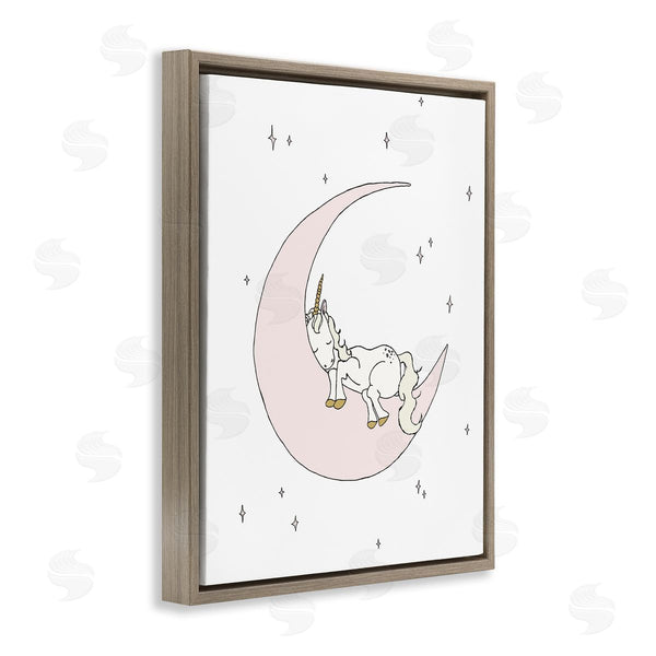 Stupell Industries Sweet Melody Designs | Cozy Sleeping Unicorn Nighttime Moon Delicate Stars Wall Art