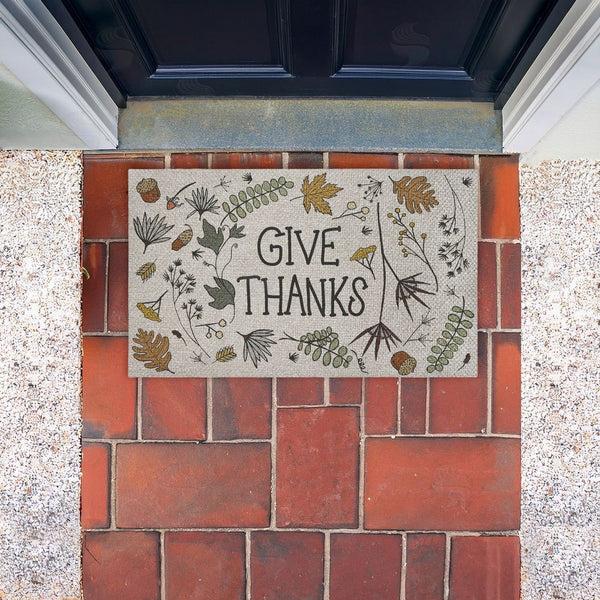 Stupell Industries Sweet Melody Designs | Give Thanks Autumn Leaves Faux Sisal Door Mat