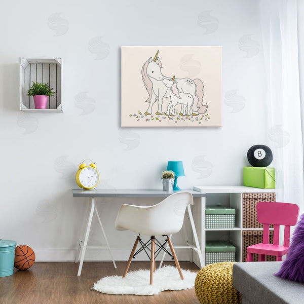 Stupell Industries Sweet Melody Designs | Magical Unicorn Mother & Baby Family Flower Meadow Wall Art
