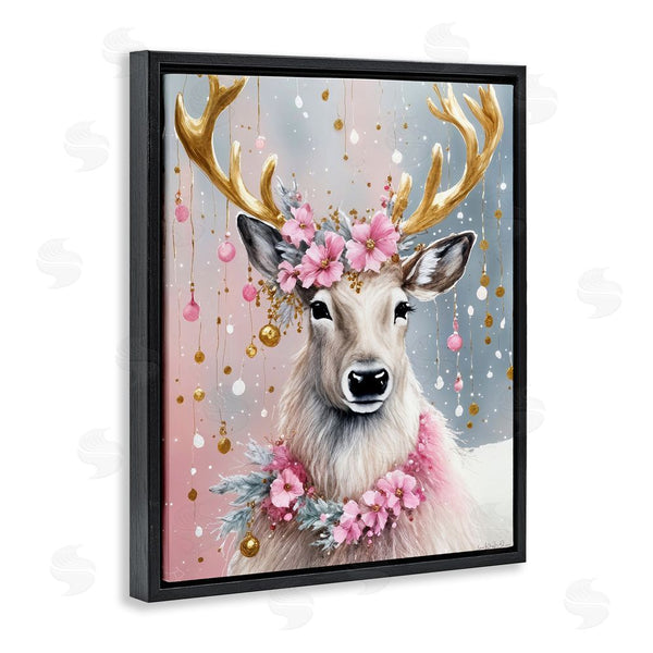 Stupell Industries Tabz Jones | Pink Floral Festive Reindeer
