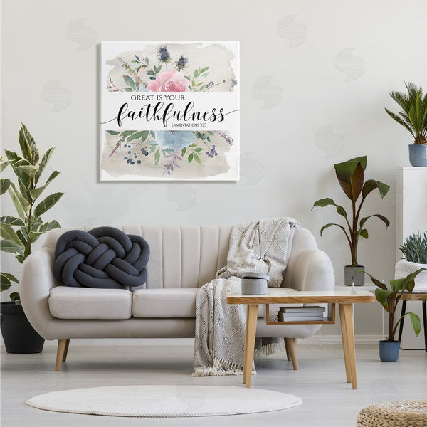 Stupell Industries Tara Moss | Great Is Your Faithfulness Lamentations 3:23 Wild Florals Wall Art