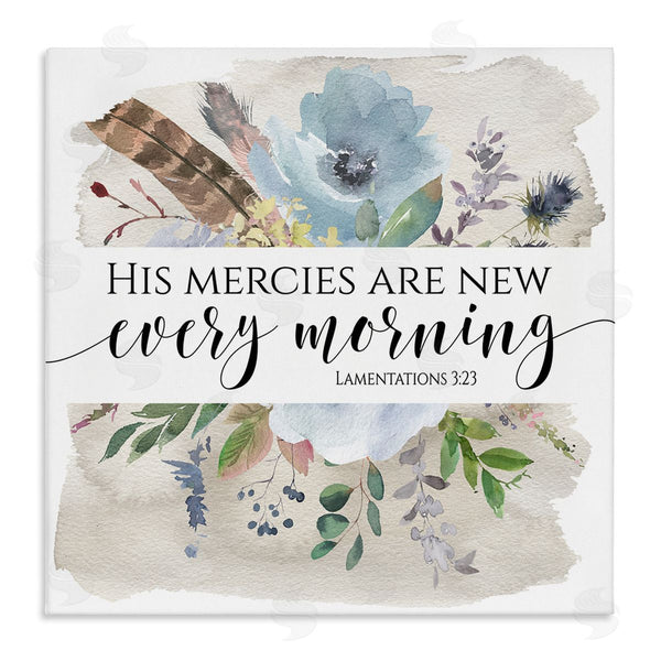 stupell industries Tara Moss | His Mercies Are New Lamentations 3:23 Blue Florals Wall Art