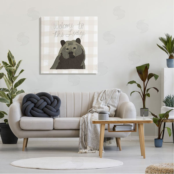 Stupell Industries Tara Moss | Welcome To The Lodge Cabin Entrance Bear Tartan Wall Art