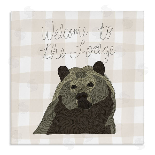 stupell industries Tara Moss | Welcome to the Lodge Cabin Entrance Bear Tartan Wall Art