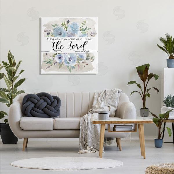 Stupell Industries Tara Moss | Will Serve The Lord Joshua 24:15 Blue Florals Wall Art