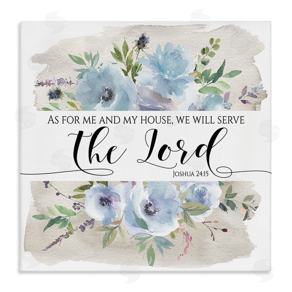 stupell industries Tara Moss | Will Serve the Lord Joshua 24:15 Blue Florals Wall Art