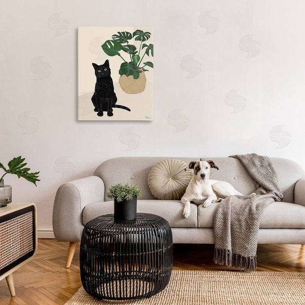 Stupell Industries Tara Royle | Black Cat & Monstera Plant Wall Art