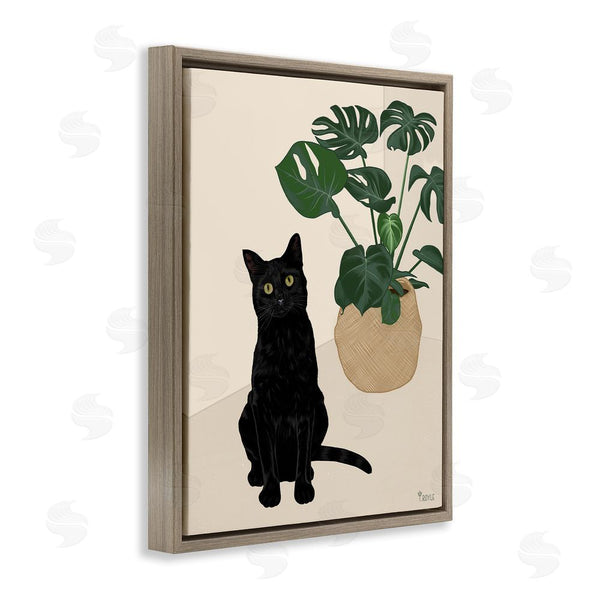 Stupell Industries Tara Royle | Black Cat & Monstera Plant Wall Art