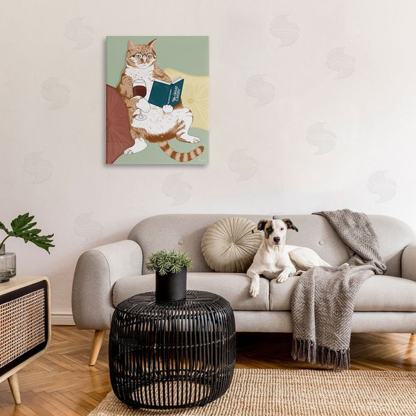 Stupell Industries Tara Royle | Cat Reading With Wine Wall Art