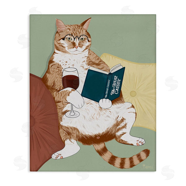 stupell industries Tara Royle | Cat Reading with Wine Wall Art