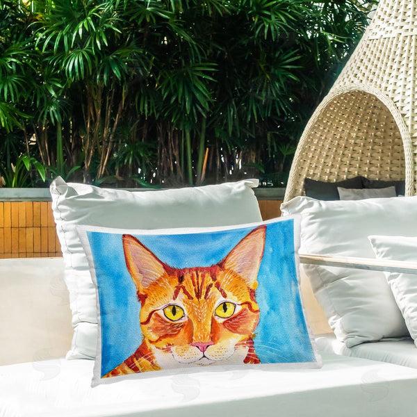 Stupell Industries Tatiana Roberts | Bold Orange Cat On Blue Printed Throw Pillow