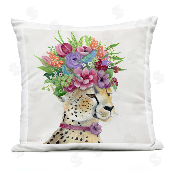 Stupell Industries Tava Studios | Majestic Cheetah Mixed Flower Crown Arrangement Printed Throw Pillow