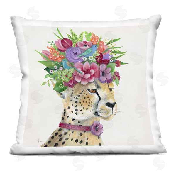 stupell industries Tava Studios | Majestic Cheetah Mixed Flower Crown Arrangement Printed Throw Pillow