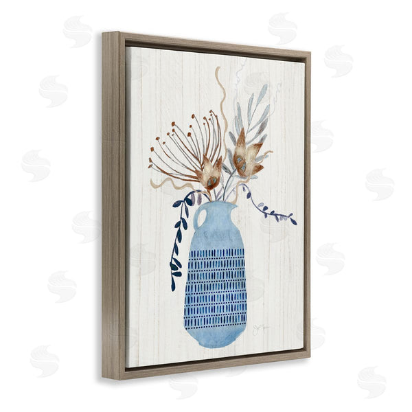 Stupell Industries Tava Studios | Pleasant Blue Vase Boho Flowers Botanicals Arrangement Wall Art