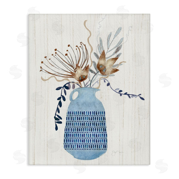 stupell industries Tava Studios | Pleasant Blue Vase Boho Flowers Botanicals Arrangement Wall Art