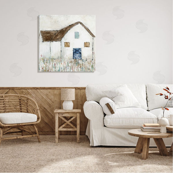 Stupell Industries Tava Studios | Rural White Barn Grassy Meadow Thick Brushstrokes Wall Art
