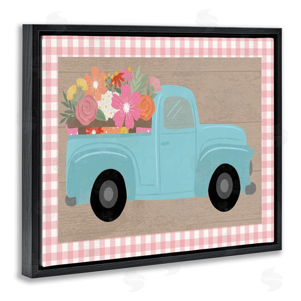 Stupell Industries Taylor Shannon Designs | Pastel Blue Farm Truck Spring Florals Pink Plaid Wall Art